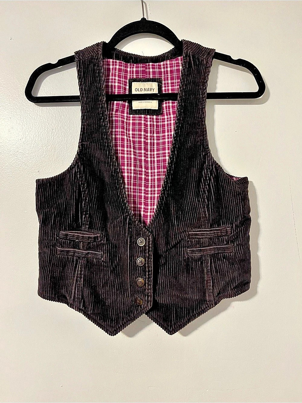Y2K Old Navy Corduroy Plaid Vest Small Like New